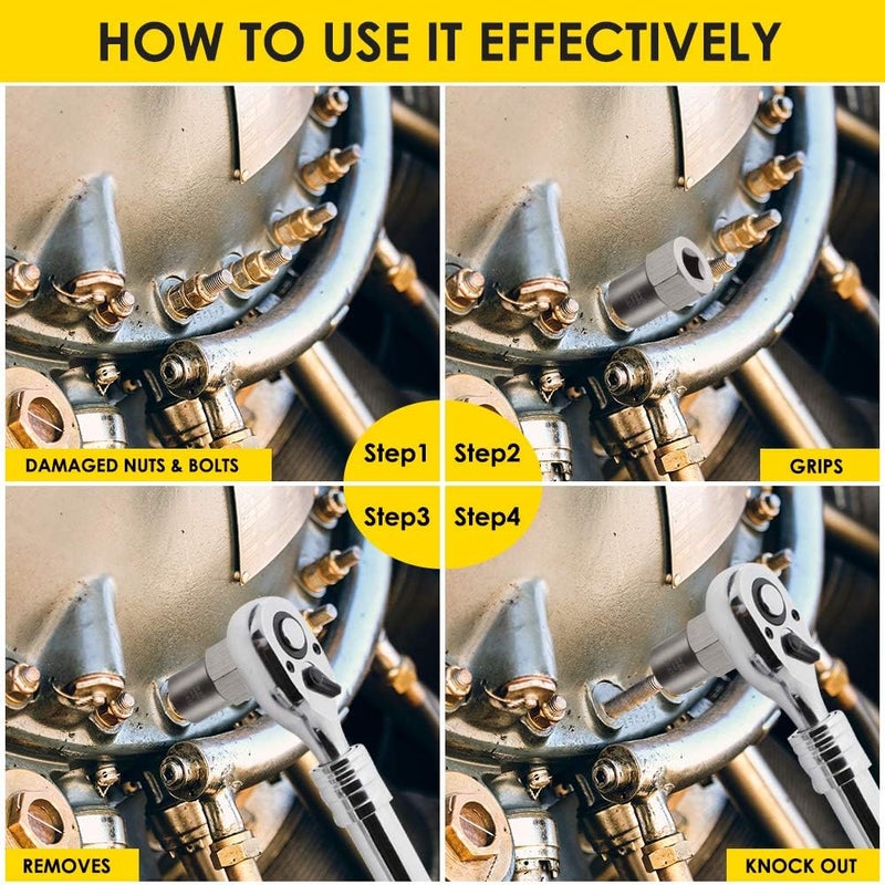 Topec 5-Piece Heavy Duty Bolt Remover Set, 1/2" Drive Impact Extractor Set, Perfect Tool Kit for Removing Stripped, Damaged, Rounded off and Rusted Bolts & Nuts, and Shorter Profile Lug Nuts - Image 5